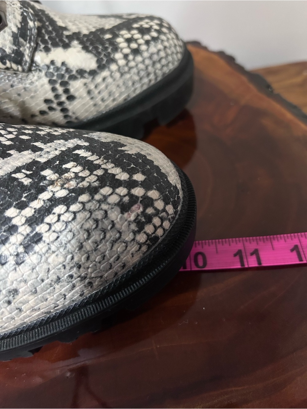 Madden Girl Black and White Snake-Print Combat Boots - Picture 11 of 14